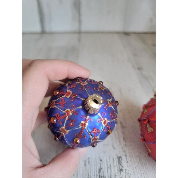 Egg glitter embroidered glass ornament set Xmas - Picture 5 of 6